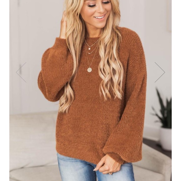 Late Night Talks Fuzzy Sweater Rust - Picture 2 of 4